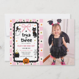 Gingham Trick Or Three Halloween Geburtstag Foto Einladung