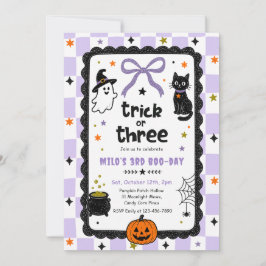 Gingham Trick Or Three Halloween Geburtstagsfeier Einladung