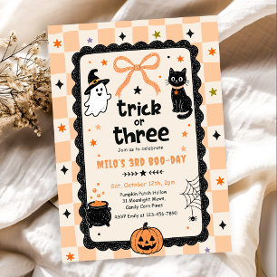 Gingham Trick Or Three Halloween Geburtstagsfeier Einladung