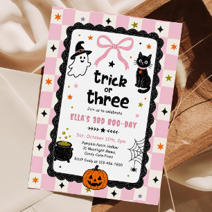 Gingham Trick Or Three Halloween Geburtstagsfeier Einladung