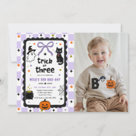 Gingham Trick Or Three Halloween Geburtstagsfoto Einladung