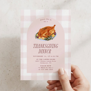 Gingham Truthahn Illustration Thanksgiving Dinner Einladung