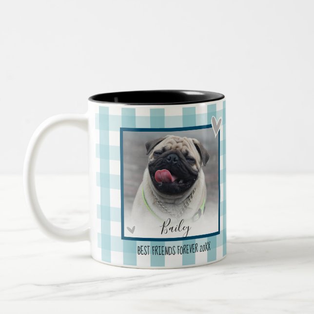 Gingham Two Foto Pet Name Custom Zweifarbige Tasse (Links)