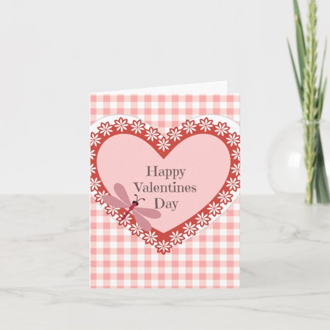 Gingham und Dragonfly Valentinstag Card Feiertagskarte (Vorderseite)