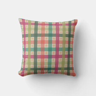 Gingham- und geometrische Blumenmuster-Wurfkissen Kissen