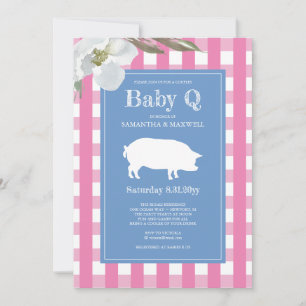 Gingham und Pig Baby Q Baby Dusche Einladung