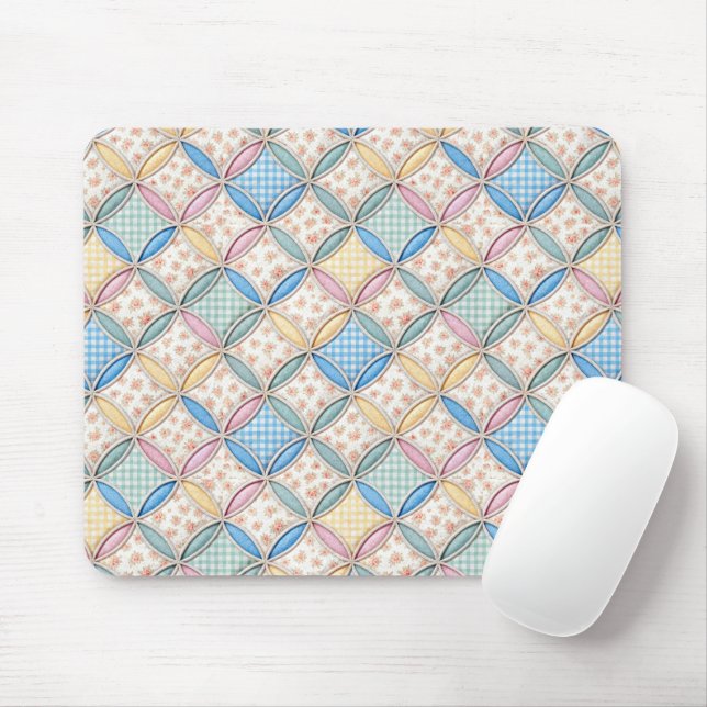 Gingham- und Print-Kathedralenfenster-Quilt-Design Mousepad (Mit Mouse)
