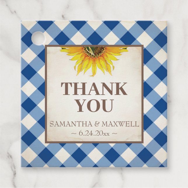Gingham und Sunflower Vielen Dank Geschenkanhänger (Vorderseite)