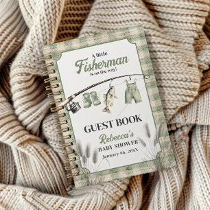Gingham-Wäscheleine-Fischen-Baby-Party-Gast Notizbuch