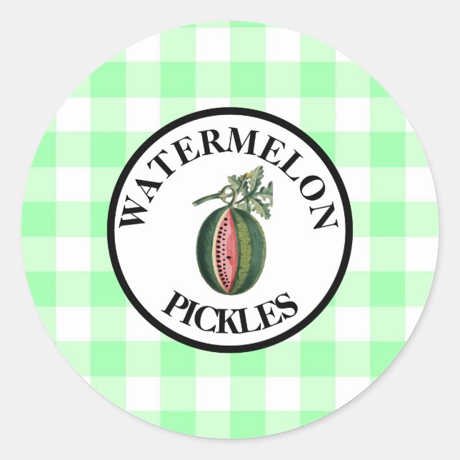 Gingham Watermelon Pickles Runder Aufkleber (Vorderseite)