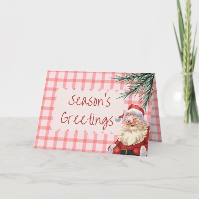Gingham Weihnachtskarte mit Vintagem Weihnachtsges Feiertagskarte (Vorderseite)