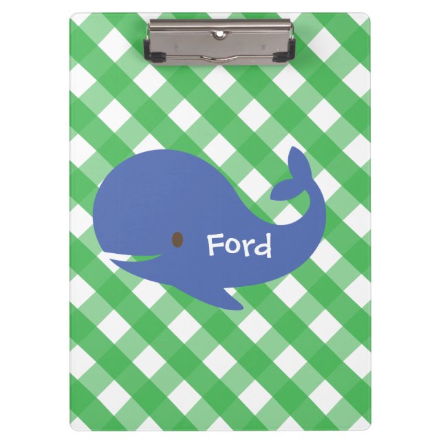 Gingham Whale Personalisiert Clipboard Klemmbrett (Vorderseite)