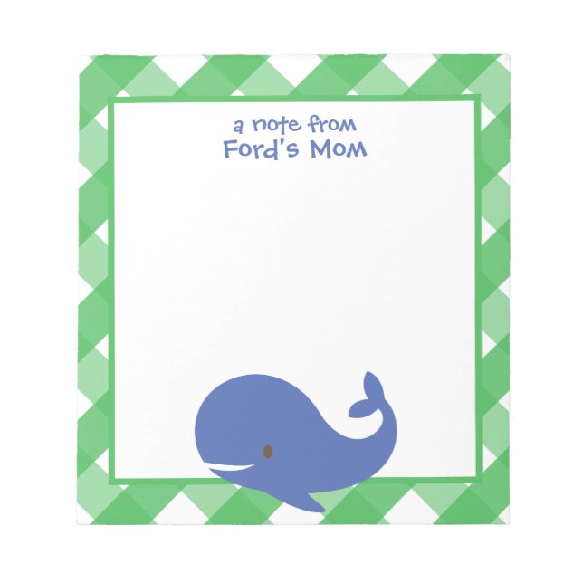Gingham Whale Personalisiert Notepad Notizblock (Vorderseite)