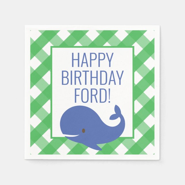 Gingham Whale Personalisiert Party Napkins Serviette (Vorderseite)