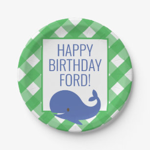 Gingham Whale Personalisiert Party Teller