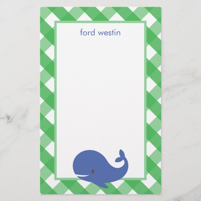 Gingham Whale Personalisiert Stationery (Vorderseite)
