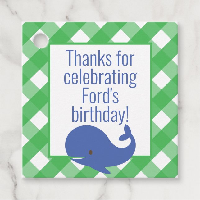 Gingham Whale Personalisierte Geschenke oder Liebe Geschenkanhänger (Vorderseite)