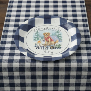 Gingham Wild One Golden Retriever 1. Geburtstag Pappteller