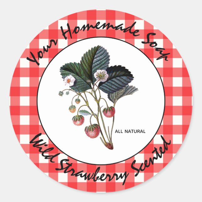 Gingham Wild Strawberry Handmade Soap Label Runder Aufkleber (Vorderseite)