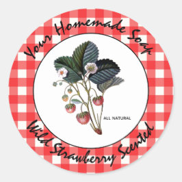 Gingham Wild Strawberry Handmade Soap Label Runder Aufkleber