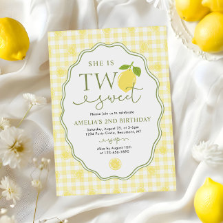 Gingham-Zitronen-Zitrus-Themen-2. Geburtstag Einladung