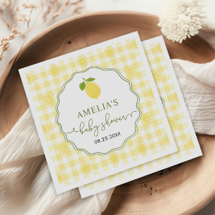 Gingham-Zitronen-Zitrus-Themen-Baby-Party Serviette