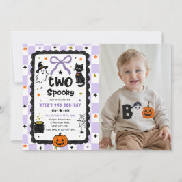 Gingham Zwei gruselige Halloween-Geburtstagsfeier Einladung