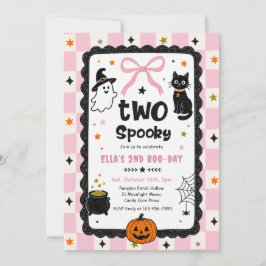 Gingham Zwei gruselige Halloween-Geburtstagsfeier Einladung