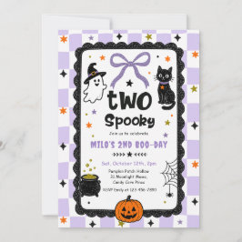 Gingham Zwei gruselige Halloween-Geburtstagsfeier Einladung