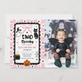 Gingham Zwei gruselige Halloween-Geburtstagsfeier Einladung