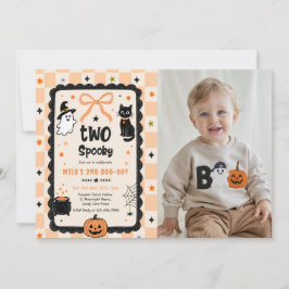 Gingham Zwei gruselige Halloween-Geburtstagsfeier Einladung