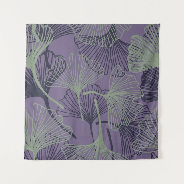 Gingko Biloba: abstraktes Vintages Muster. Wandteppich (Vorderseite)