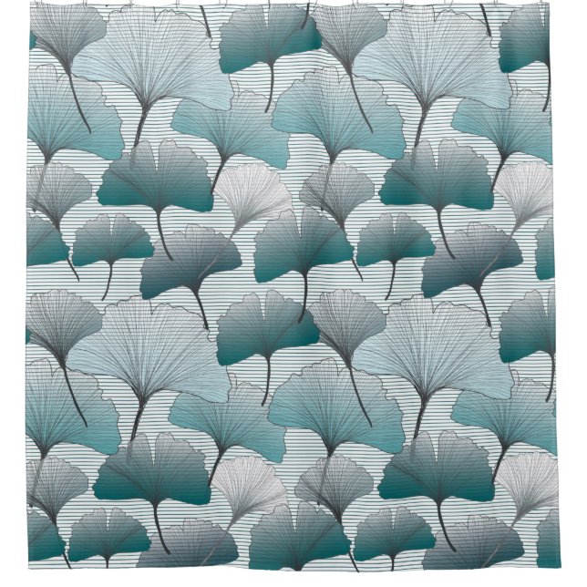 Gingko Biloba nahtlos blaue Farbmuster.  Duschvorhang (Vorderseite)