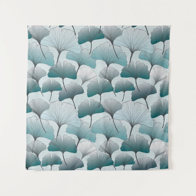 Gingko Biloba nahtlos blaue Farbmuster.  Wandteppich (Vorderseite)
