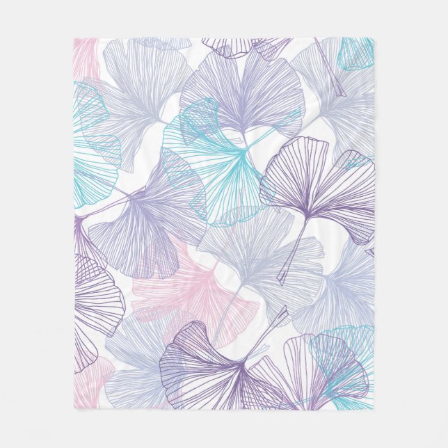 Gingko Biloba Rose Quartz Muster Fleecedecke (Vorderseite)