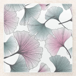Gingko Biloba von Hand gezeichnet. Glasuntersetzer