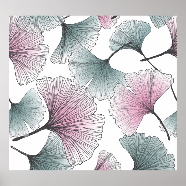 Gingko Biloba von Hand gezeichnet. Poster (Vorne)