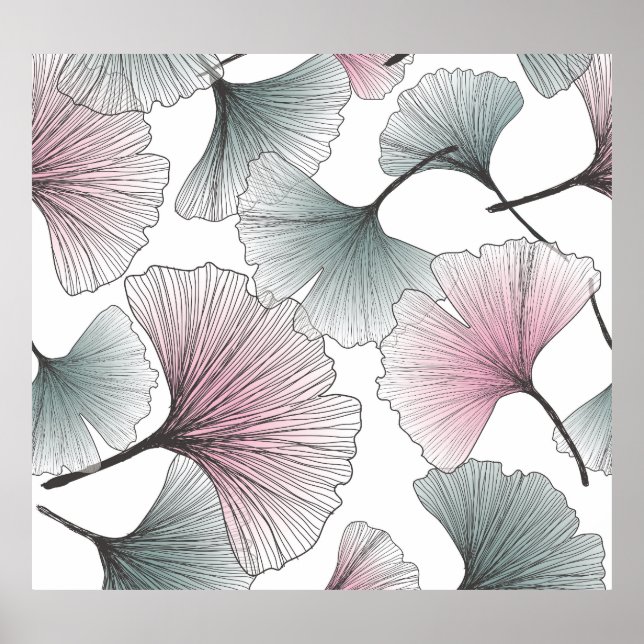 Gingko Biloba von Hand gezeichnet. Poster (Vorne)