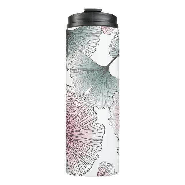 Gingko Biloba von Hand gezeichnet. Thermosbecher (Vorderseite)