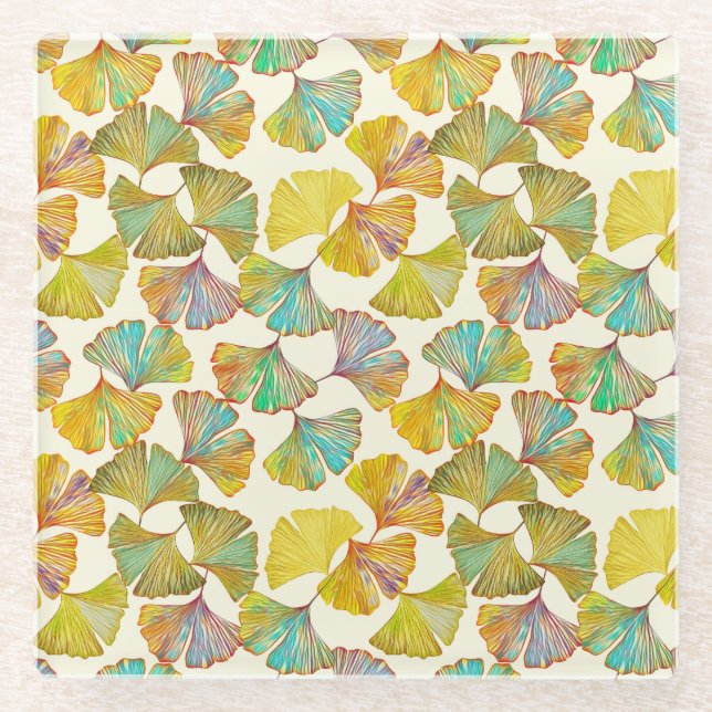 Gingko-Blätter: Abstrakte Kunst der Blumen Glasuntersetzer (Vorderseite)