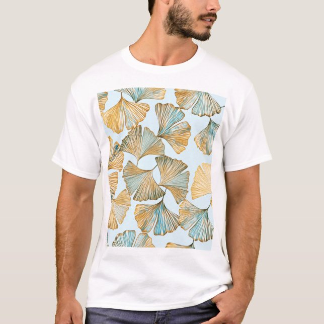 Gingko Blätter Aquarellfarben Nahtloses Muster T-Shirt (Vorderseite)