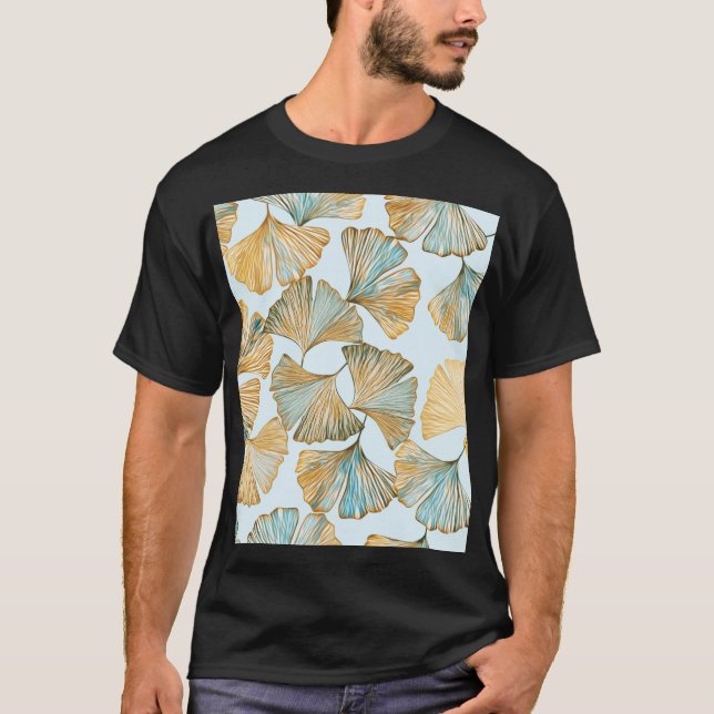 Gingko Blätter Aquarellfarben Nahtloses Muster T-Shirt (Vorderseite)