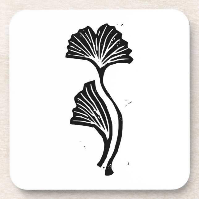 Gingko Leaf Lino Print Getränkeuntersetzer (Vorderseite)