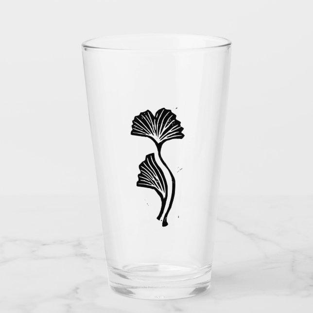 Gingko Leaf Lino Print Glass Cup Glas (Vorderseite)