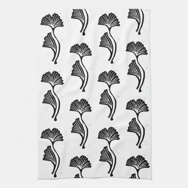 Gingko Leaf Lino Print Kitchen Handtücher (Vertikal)