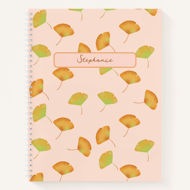 Gingko verlasst gemustertes Spiralnotebook Notizbuch (Vorderseite)