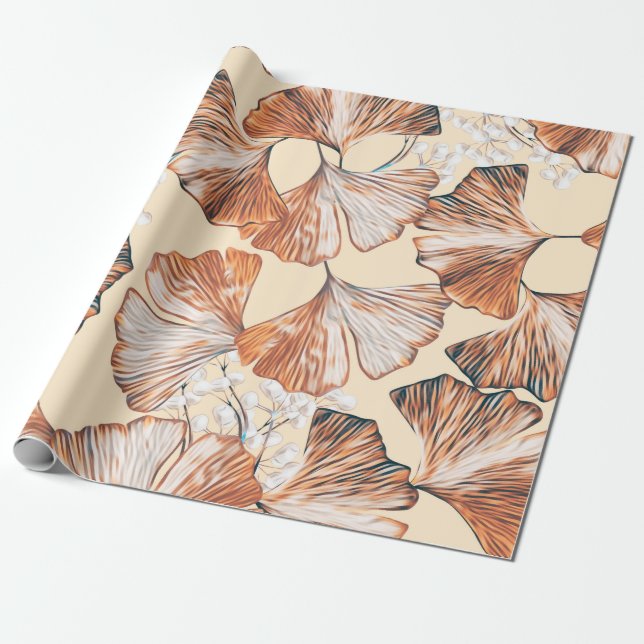 Gingko with fruits seamless pattern. Watercolor fl Geschenkpapier (Ungerollt)