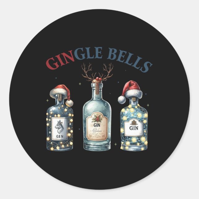 Gingle Bells Funny Gin Gin Bells Christmas Tree Me Runder Aufkleber (Vorderseite)