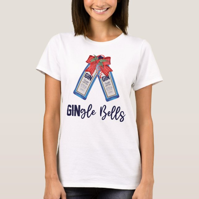 Gingle Bells Merry Christmas Gin Wein Drinks T-Shirt (Vorderseite)