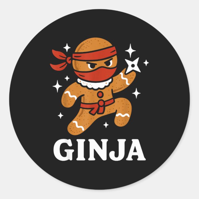 Ginjas Gingerbread Ninja Funny Christmas Cookie Bo Runder Aufkleber (Vorderseite)